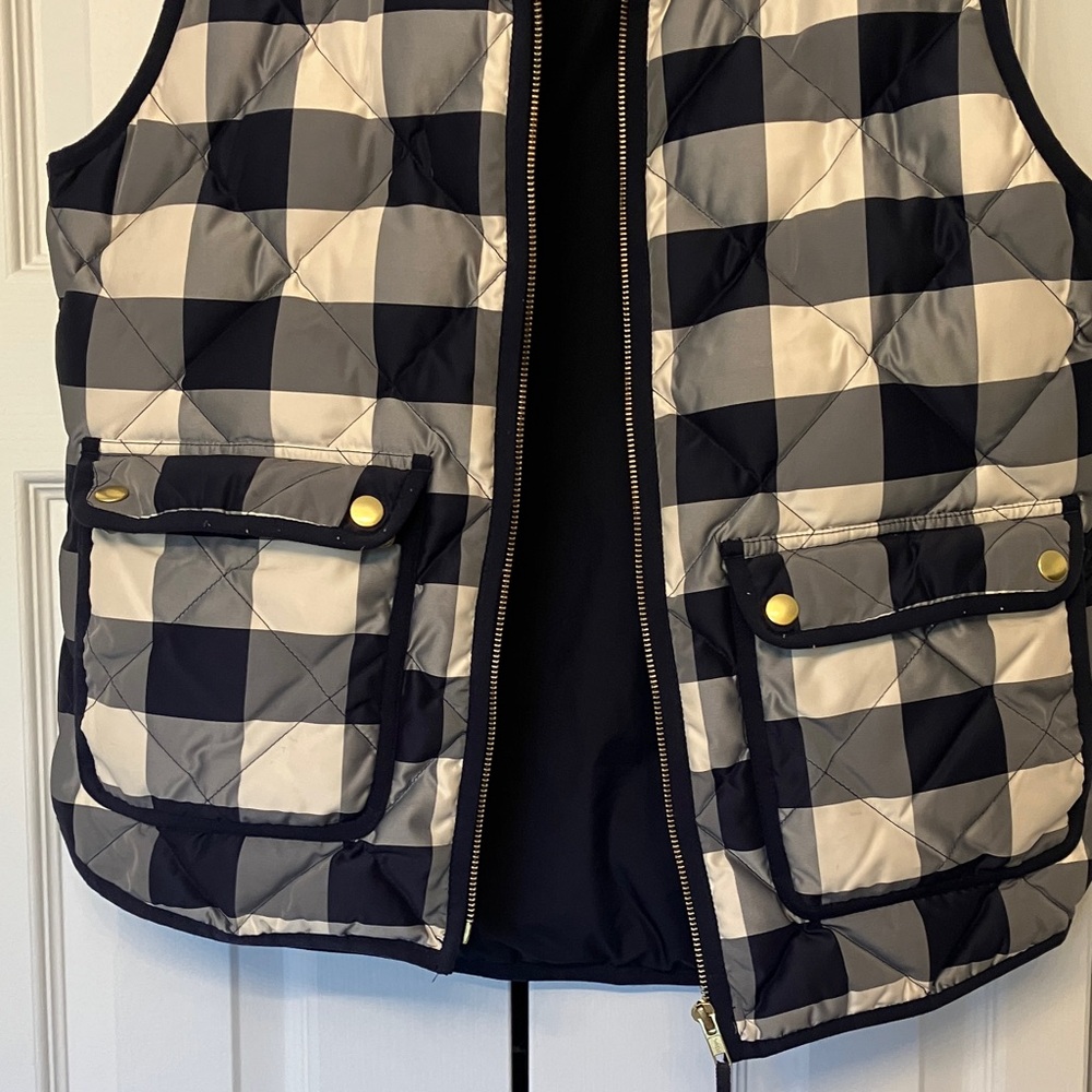 J. Crew Navy and White Gingham Checked Puffer Vest - Picture 6 of 10